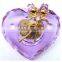 Cheap crystal glass heart shape music box with gold rose for wedding favors/gift