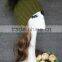 Fashionable lovely strip knit style girl beanie hat with top raccoon pompom ball for lady