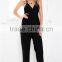 Sexy V neck and V back black elegant jumpsuit women summer 2015
