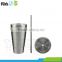 16 oz double walled stainless steel tumbler cup with straw