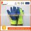 DDSAFETY Hi Vis Yellow Acrylic Shell With Blue Latex Coating Gloves