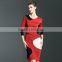 Women bodycon package hip wrinkled dresses with 3/4 sleeve