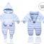 Super quality Baby jumpsuits down jacket/ Kids winter warm out wear with hoods fur poms pom