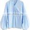 Your Fashion Cotton V-neck Women Shirts With Balloon Sleeves (17030101)