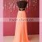 Backless coral polyester chiffon bridesmaid dress