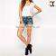 2015 women jeans ladies pure cotton denim shorts regular rise fit distressed cuffs short pants JXQ977