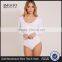Sexy Tight Ladies Jumpsuit With High Leg Basic White Scoop Neck Thong Bodysuit Long Sleeve
