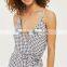 White Cut Away Slit Back Plaid Print Romper Playsuit