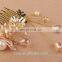 Bride wedding gift pink crystal gold flower comb bride hair jewelry