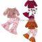 2 Pcs Infant Baby Girls Sexy Outfits, Toddler Long Sleeve Off-the-shoulder Top + Floral Print Flared Trousers