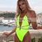 One piece Swimsuit Neon Green Glitter Swimwear Women bandage swimsuit high cut monokini Shiny bathing suit plunge swimsuits