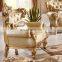 Luxury royal gold carved wood frame real leather antique living room sofa