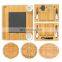 Bamboo Cheese Board Round Serving Tray 100% Natural With Cutlery Set