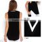 2016 black sexy Deep V-neck woman tops fashion ladies t-shirt with patchwork design                        
                                                Quality Choice