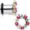 Aurora and Aqua Pink Gem Steel Heart Wreath Single Flare Tunnel Plug Set