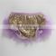 Hot sale solid colors gold sequin lilac chiffon bloomer baby diaper cover