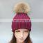 Popular women men beanie hats fur poms hats fur bobble hats wholesale pom poms hats with genuine fur ball