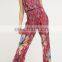 Fancy Sleeveless Women Jumpsuits Printed Jersey Halterneck Jumpsuit