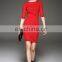Ladies fashion short sleeve sweater dress red color two pieces china dress