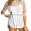 2016 Blouses and Shirts For Women Vogue Royal Criss Cross Back Crochet Short Sleeve Round Neck Blouse