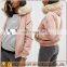 Pink Maternity Bomber Jackets with Faux Fur Hood Apparel for Women JYABF012