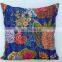 Blue Handmade Embroidery Work Kantha Cushion Pillow Cover Throw 16" Indian floral Printed Home Decorative Traditional ethnic art