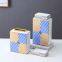 European Simple Style Blue Square Sheet painting Cube Ceramic Flowers Vases With Lid For Study