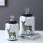 European Simple Style New Cylinder Deer Painting Ceramic Flower Vases Tableware Decoration With Crystal Lid For Home