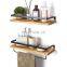 Torched Wood Industrial Pipe Wall Mounted shower Shelf with Towel Bar