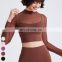 Wholesale Quick Dry Yoga Wear Sexy Breathable Mesh Sports Shirt Long Sleeve Tops Women Yoga Crop Top With Fixed Padded