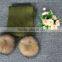 wholesale Olive green cashmere rib knit scarf with raccoon fur pompoms