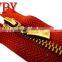 metal zipper for handbags with gold teeth