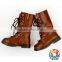 Wholesale Toddler Girls Round Toe Brown Leather Fashion Combat Boots