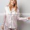 Pink Stripe Satin Shorts Pyjama Set With Pocket Front Design Women Pajama Adults Nightwear Made In China
