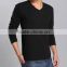 Mens custom design black V neck plain Long sleeve t shirt for men