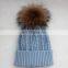 Child Kids Beanie Hats With Real Raccoon Fur Balls Wool Wholesale Winter Kids Beanie Hats