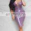 Women Clothing Faux Leather Sexy Strap Sleeveless Cocktail Midi Bodycon Dress