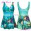 summer green v neck two piece floral high waist custom printed swimsuit