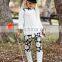 Girls White & Black Daisy Print Long Sleeve Side Slit Cuffed Tunic  Matching Leggings Set Kids  Clothing Girls Fall Bou