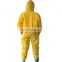 Disposable Microporous Yellow Work Coveralls Safety Coverall with Hood and Waist Elastic