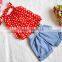 Wholesale Baby Children Clothing Fashion Style Baby Girl Red Chiffon Top With Denim elastic shorts