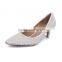 CATWALK15-S0190273 Fashion Women Luxurious Dress Shoes Handmade Peal Low Heel Shoes Beautiful Women Bridal Shoes