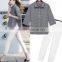 women suit Plaid shirt and white trousers woman shirt