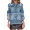2015 distressed blue front pockets button design ripped jeans jacket JXQ1023