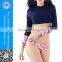 Fashionable navy blue long sleeve wetsuit nylon spandex wholesale swimwear women swimsuit