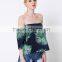 Bonvatt The new wild one-word strapless shirt collar sleeves cotton printing t-shirt female