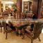 Exquisite French Classic Wood Veneer Marquetry Inlay Dining Table for Six People with Floral Upholstery Armchair Set BF12-03274c