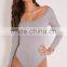 Custom Size One Piece Plain Jumpsuit Long Sleeve Basic Grey Scoop Neck Thong Bodysuit