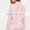 MGOO Custom Pink Stripe Satin Pyjamas High Waist Women Sleepwearing Satin All Over Print Nightwear