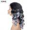 No Tangle No Shedding 100% Human Hair Indian Remy Ombre Color Gray Hair Lace Front Wig With Baby Hair